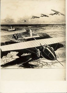 Air Race of the Future Old Photo of Futuristic Drawing 1929
