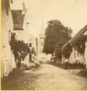 French Village Animated Street Scene old Stereoview Photo 1860