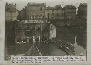 Soissons Bridge Ruins WWI WW1 old Photo 1914