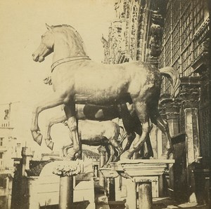 Cavalli di Bronzo Venezia Italy old stereo Photo 1870