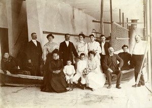 France People group in a boat in a hangar workshop Old Photo 1900