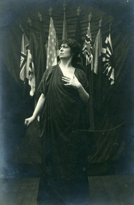 Patriotic Woman Actress ? In front of flags old Anonymous Photo 1918