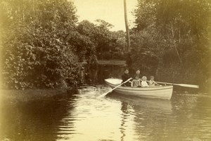 Family group in boat on river Children old Photo 1880