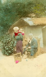 Japan Family Group old RPPC Photo hand-colored 1914