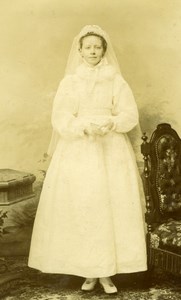 Catholic Lady Communion white dress old Photo CDV 19C