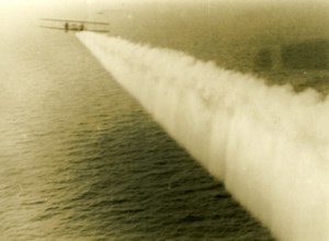 Airplane Seaplane Take off Ile de France Ocean Liner Smoke Old Photo 1930