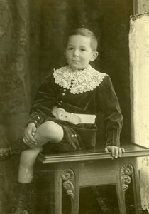 Switzerland Young Boy sitting Table Old Boissonnas Cabinet Card Photo 1900