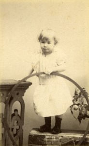 France Paris Toddler Girl & Hoop old Bacard CDV Photo 1890