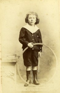 France Paris Young Boy & Hoop old Jules Beau CDV Photo 1890