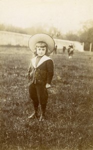 France Young Boy Nice Hat in Field old Studio CDV Photo 1890