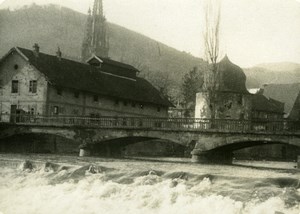 France Thann Alsace Town River Bridge scene during WWI WW1 old Photo 1914-1918