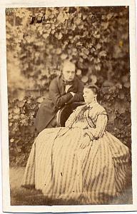 Couple in Garden Outdoor, France, old Photo CDV 1860'