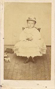 Baby w/ Horse Soldier Toys, France, old Photo CDV 1860'
