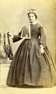 Lady w/ unusual Hat Fashion France, old Photo CDV 1860'