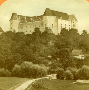 France Unidentified Castle on Hill Old Tissue Stereoview Photo 1870'
