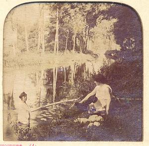 Girls River Lesbian Risque Stereoview Tissue Photo 1880