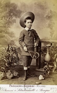 Italy Young Boy Racket-Player old Pagliano & Ricordi Cabinet Card Photo 1880'