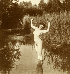 France Nude Woman in River Risque old Stereoview Photo 1900'