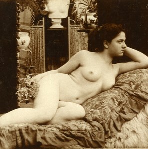 France Nude Woman in a Studio Risque old Stereoview Photo 1900'