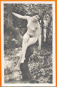 Woman, nude on Tree French risque, old Photo 1900'