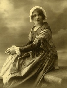 France Young Lady in French Traditional Costume Fashion old Photo 1900