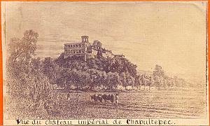 Chapultepec Castle, drawing, Mexico, old CDV 1865'