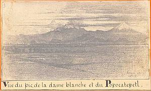 Popocatepetl, drawing, Mexico, old Photo CDV 1865'