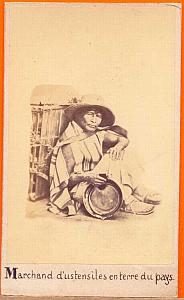 Terra-Cota Pottery Seller Mexico, old Michaud CDV 1865'