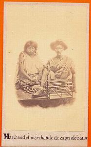 Native bird cage Seller, Mexico old Michaud CDV 1864