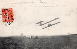Rouen Aviation Week Verstraeten on Sommer Old Postcard 1910