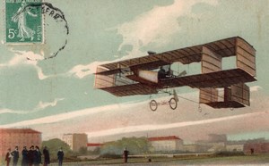 France Aviation Leon Delagrange Flying in his Airplane Old Postcard 1910