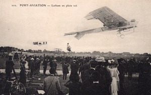 France Port Aviation Latham on Antoinette Monoplane Crowd Old Postcard 1909