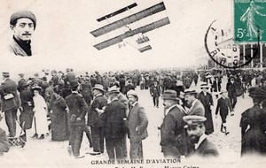 France Lyon Aviation Louis Paulhan Farman Biplane Old Postcard 1910