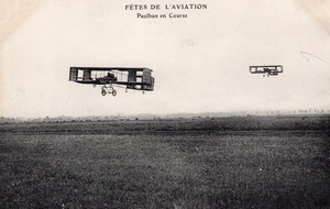France Aviation Louis Paulhan in Flight Farman Biplane Old Postcard 1910