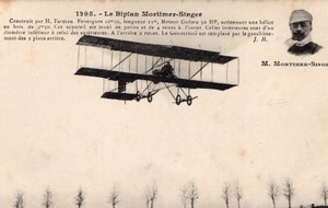 France Aviation Farman Mortimer Singer Biplane Old Postcard 1911