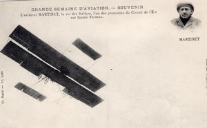 France Aviation Robert Martinet on Farman Biplane Old Postcard 1910