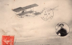 France Aviation Maurice Tetard on Sommer Biplane Old Postcard 1911