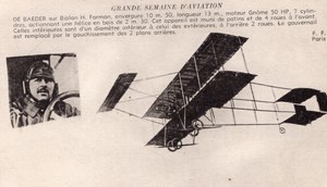 France Aviation De Baeder on Farman Biplane Old Postcard 1910