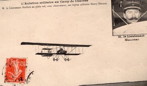 Aviation Camp de Chalons Lieutenant Mailfert on Farman Biplane Old Postcard 1911