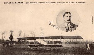 France Aviation Alphonse Poiree on Military Farman Biplane Old Postcard 1912