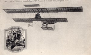 France Aviation Henry Farman Bipane & Passengers Old Postcard 1910