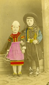 France Children Boy & Girl Regional Costume old Maignan colored CDV 1870