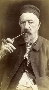 Belgium Old man Smoking pipe old albumen Photo 1880