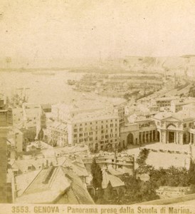 Italy Genova Panorama preso dalla Scuola di Marino Brogi Stereoview Photo 1870