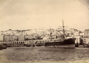 Algeria Algiers Harbor Boats animated Panorama Alger old Photo 1880'