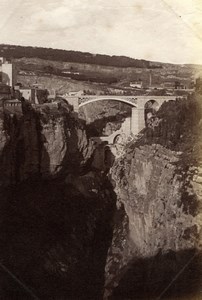 Algeria Constantine Panorama Bridge & Cliffs old Albumen Photo 1880'