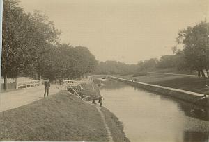Men Fishing in Canal Netherlands old Albumen Photo 1890