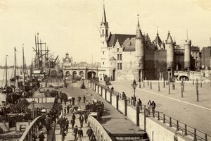 Antwerpen Busy Boardwalk Sailboats old Photo 1890