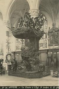 Antwerpen St Andre Church Pulpit Chaire old Photo 1890