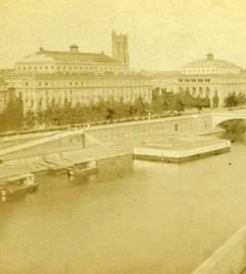 Seine river in Paris France old stereoview Photo 1870